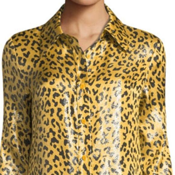 DIANE VON FURSTENBERG Leopard-Print Metallic Button-Front Shirt - Picture 2 of 6